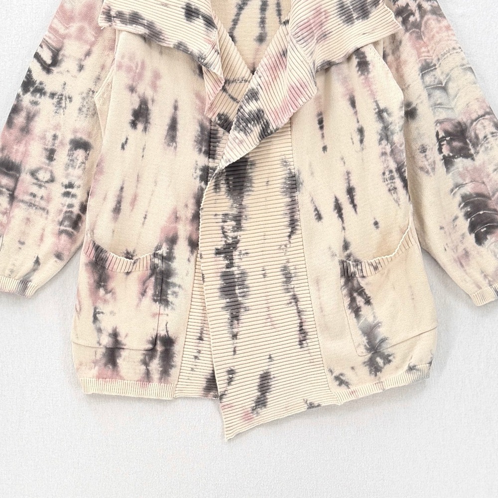 CYNTHIA ASHBY Frank Tie Dye Cardigan Women Medium Cream Gray Open Front Sweater - Picture 6 of 13